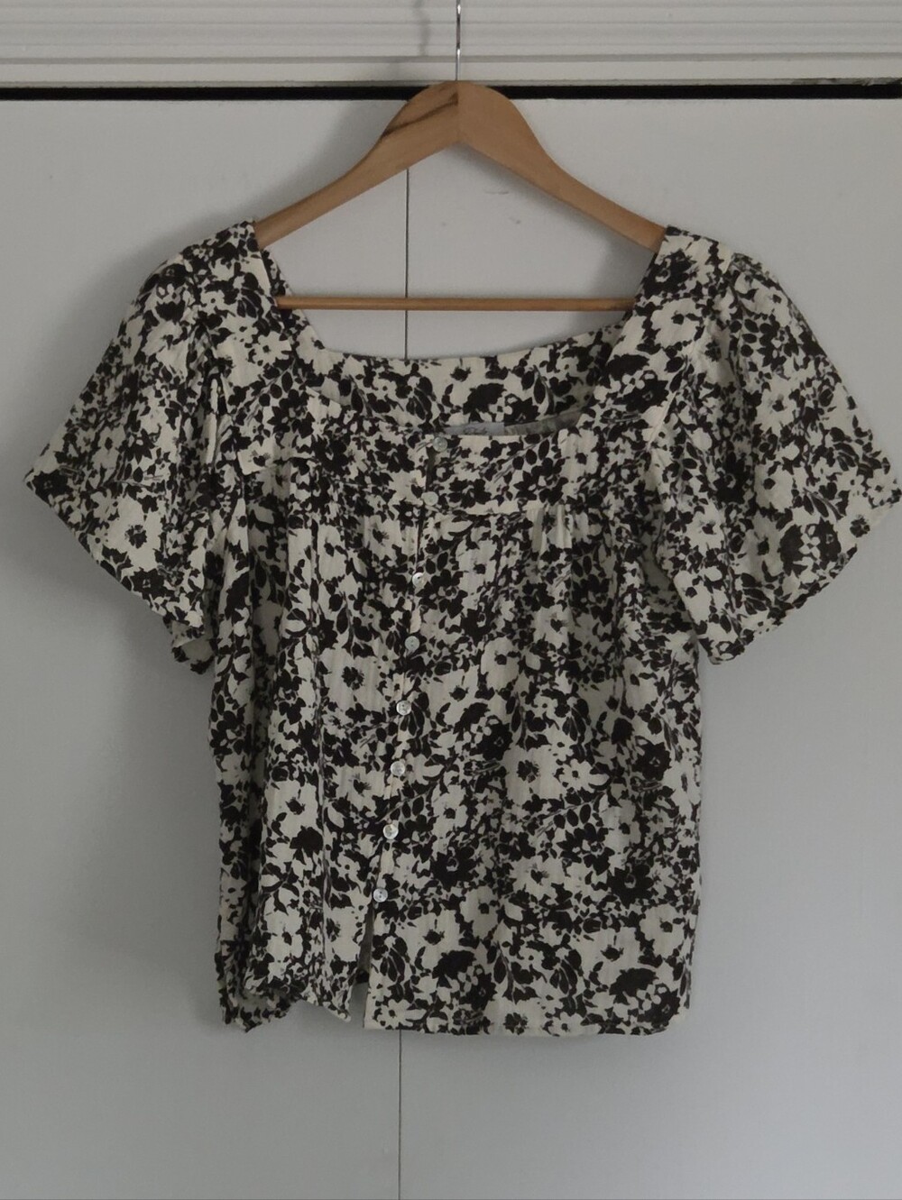 Rails Abstract Print Silk Blouse in Cream and Charcoal